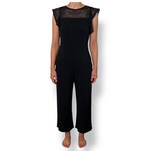 Michael Kors Mixed Mesh Black Jumpsuit Flutter Cap Sleeves Cropped Sz S
